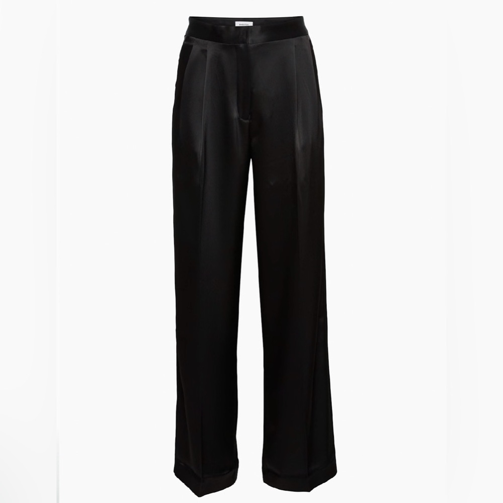 Aritzia Babaton Black Satin Pleated Pants